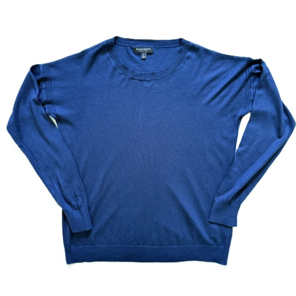 BANANA REPUBLIC | Navy Silk- Crew Neck Sweater Sz M